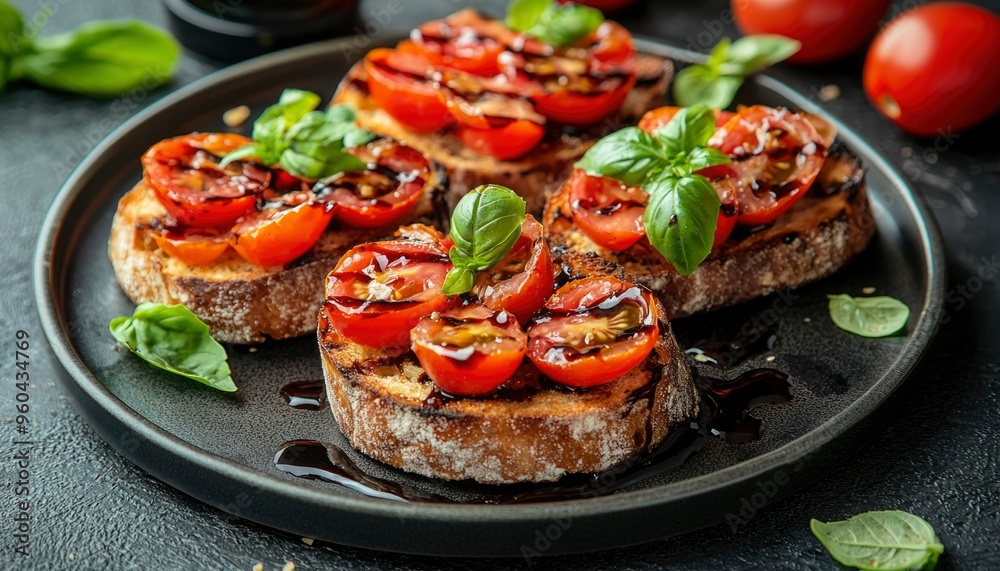 Bruschetta with Cherry Tomatoes, Balsamic Glaze, and Basil Bruschetta with Cherry Tomatoes, Balsamic Glaze, and Basil