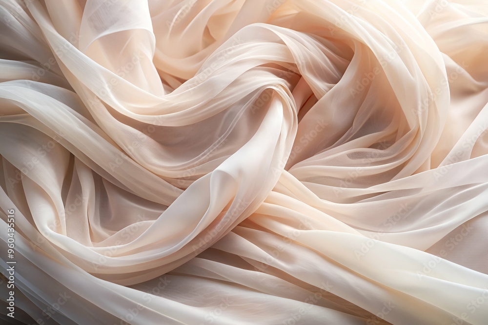 A long piece of white fabric with a pattern that is not visible. The fabric is draped in a way that creates a sense of movement and flow. Scene is serene and calming A long piece of white fabric with a pattern that is not visible. The fabric is draped in a way that creates a sense of movement and flow. Scene is serene and calming