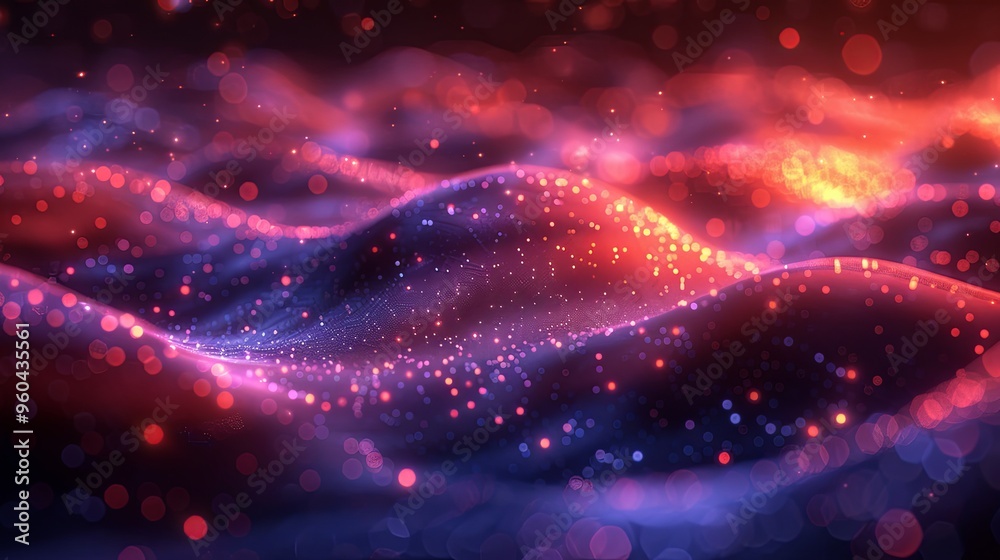 Fototapeta premium Neural network 3D illustration. Big data and cybersecurity. Data stream. Global database and artificial intelligence. Bright, colorful background with bokeh effect