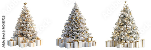 Set of A family joyfully decorating a large Christmas tree together on transparent background photo