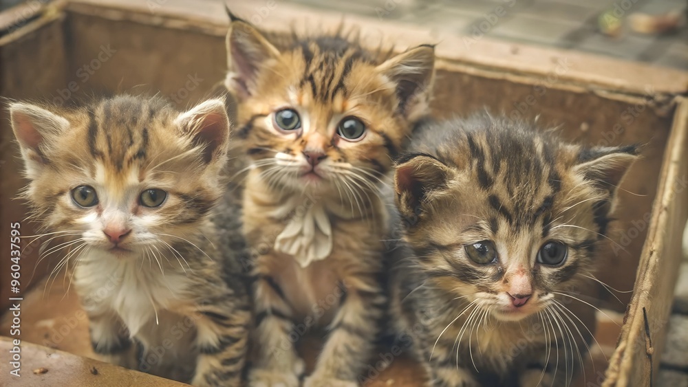 cute little frozen kittens abandoned in a box and left on a wet road cute little frozen kittens abandoned in a box and left on a wet road
