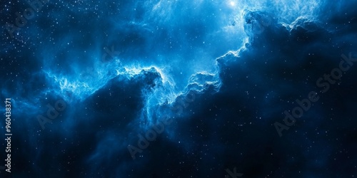 Vibrant blue cosmic nebula background with stars and detailed gas clouds in deep space