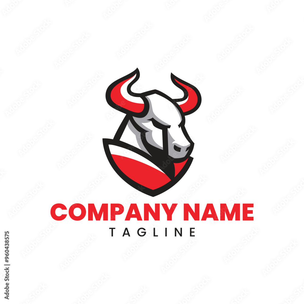 Obraz premium Bull Knight Logo. A blazing red bull armored like a knight — symbolizing unstoppable strength, courage, and fearless determination. A bold identity for brands with warrior spirit.