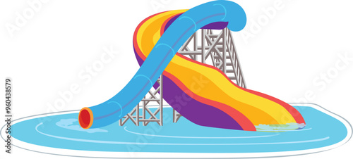 This playful illustration features a colorful water slide, perfect for representing summer fun and water parks