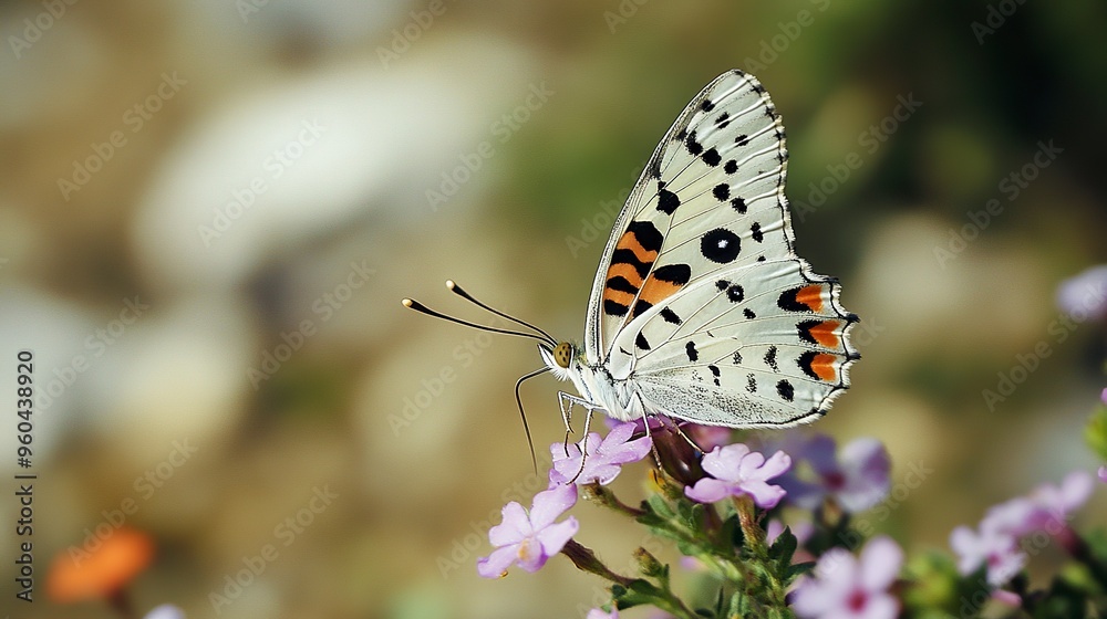 Obraz premium a butterfly named Parnassius apollo,beautiful,flying, --ar 16:9 --style raw --v 6.1 Job ID: 02818ba1-2571-4b1c-a8d2-343b67dca849
