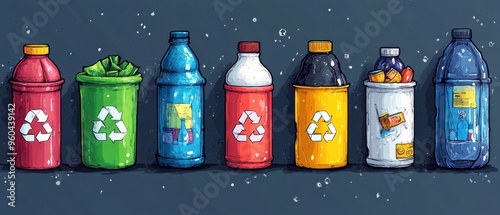 recycle icon set on dark background.