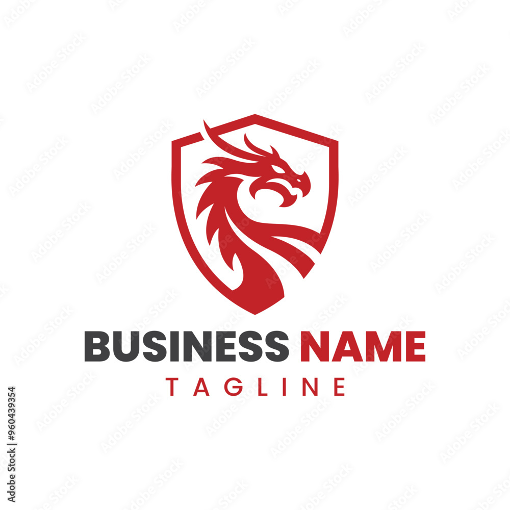 Dragon Shield Logo. A fierce dragon guarding a shield symbolizing legendary strength, protection, and honor. A powerful emblem of defense and mystic energy.