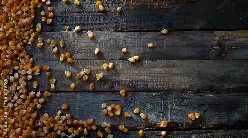 Obraz premium Corn berries on a wooden backdrop