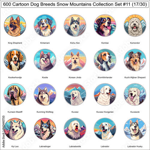 Dog Breeds Cartoon Characters Snow Mountains Bundle Collection Set 11 of 600 Dog Faces Isolated Part 17