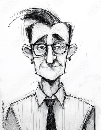 Grotesque black and white sketch of a man