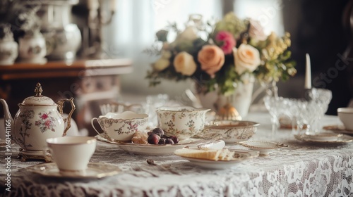 Wallpaper Mural Victorian Tea Party with a Modern Twist: Lace, China, and Delicious Delights Torontodigital.ca