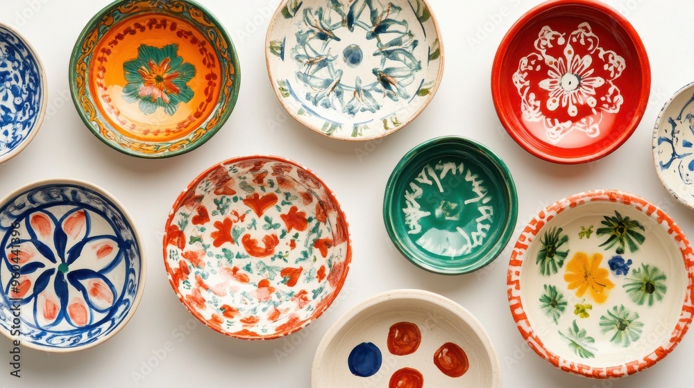 Hand-Painted Ceramic Plates Set from a Bird's Eye View in Vibrant Colors Hand-Painted Ceramic Plates Set from a Bird's Eye View in Vibrant Colors