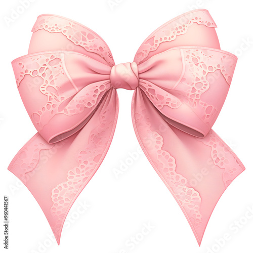 Pink ribbon bow cute 3D style cartoon illustration. Isolated design element, clip art, coquette aesthetic