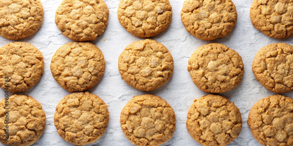 Oatmeal cookies arranged neatly on a light background, perfect for a healthy diet Oatmeal cookies arranged neatly on a light background, perfect for a healthy diet