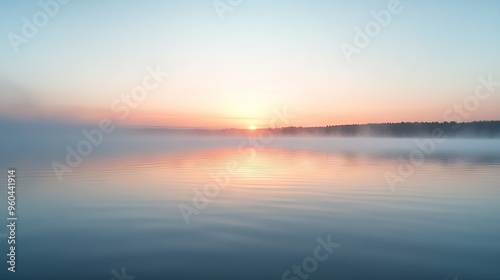 Wallpaper Mural A serene sunrise over a calm lake with fog gently rising from the water's surface. Torontodigital.ca