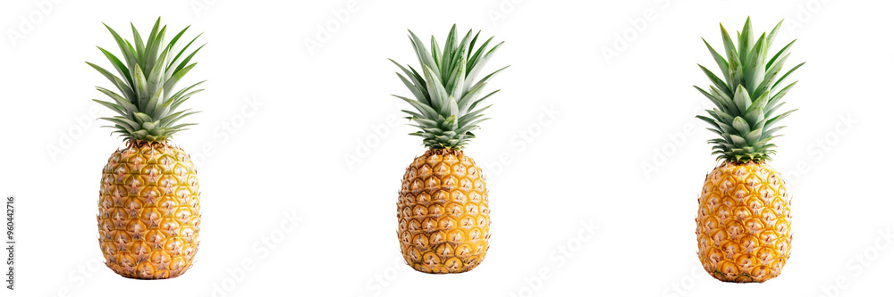 Set of A single pineapple fruit captured in a dynamic flying pose Isolated on Transparent Background