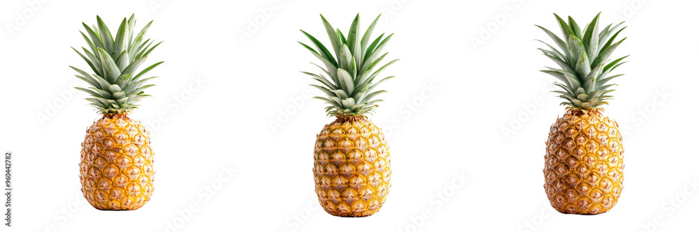 Fototapeta premium Set of A single pineapple fruit captured in a dynamic flying pose Isolated on Transparent Background