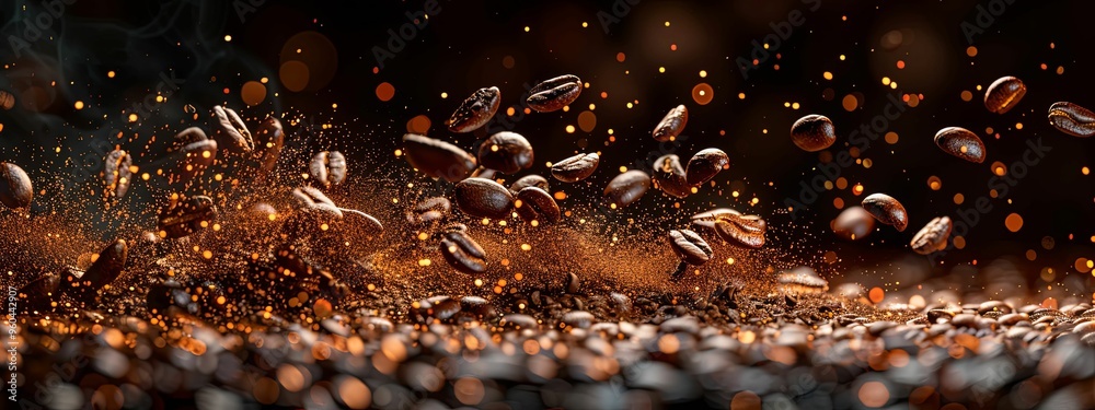 Aromatic Delight. Roasted coffee beans creating a splash in delicious coffee concept
