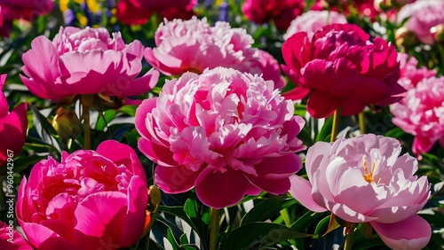 Fototapeta Naklejka Na Ścianę i Meble -  Garden of pink peonies in bloom