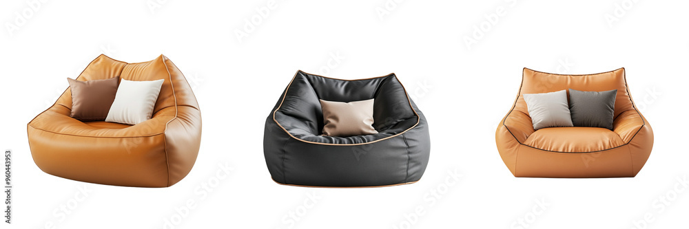 Set of A single stylish bean bag on transparent background Set of A single stylish bean bag on transparent background