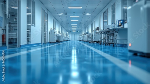 Modern Clinical Laboratory Hallway with Scientific Equipment and Sterile Ambiance