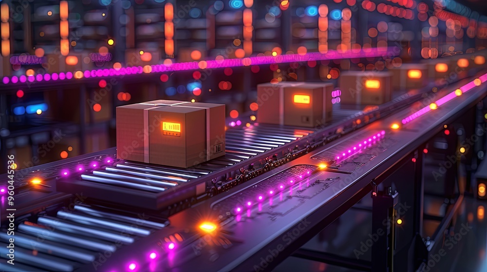 Fototapeta premium Packages are transported in high-tech Settings,online shopping,Concept of automatic logistics management