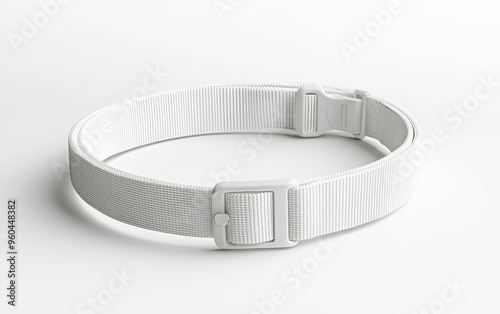 Hyber realistic photo of  Blank white dog collar with plastic buckle mockup, side view  , copy space for text,
