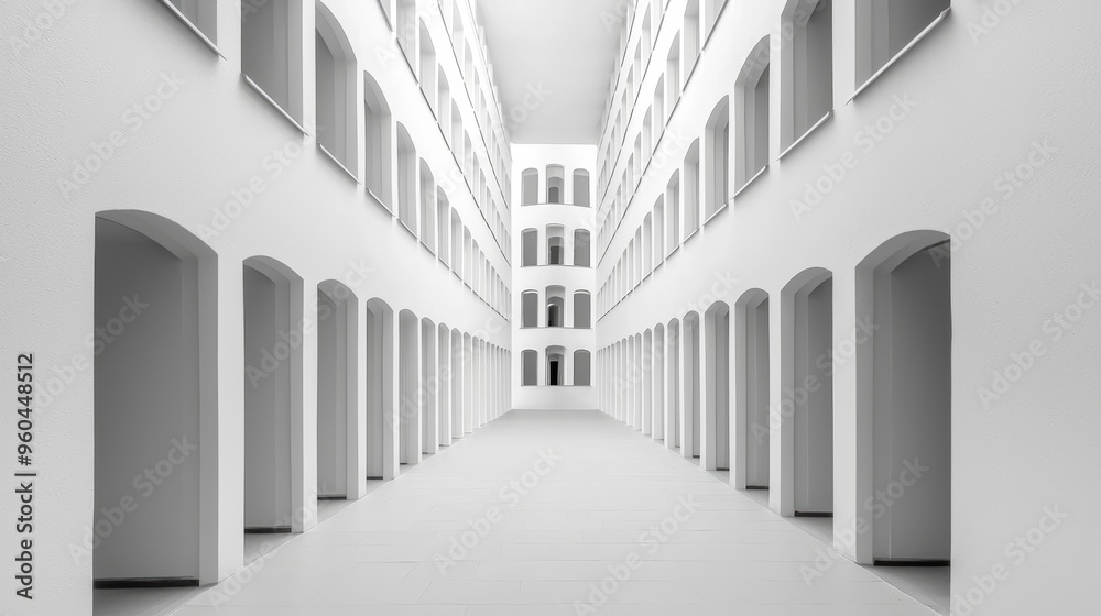 Obraz premium Material Symmetry in Minimalist Design, Discuss how symmetry is achieved through the use of materials in minimalist architecture, such as the repetition of textures, colors, and finishes.