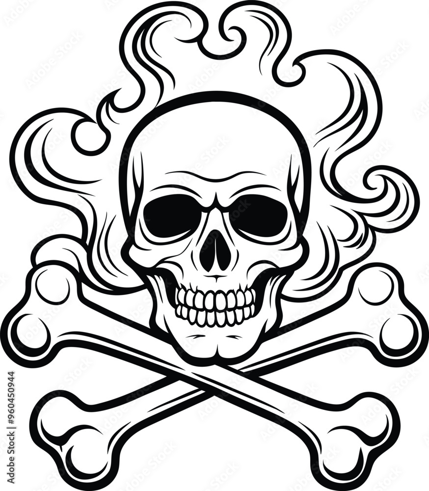Skull and Crossbones and grunge smoke sketch illustration Skull and Crossbones and grunge smoke sketch illustration