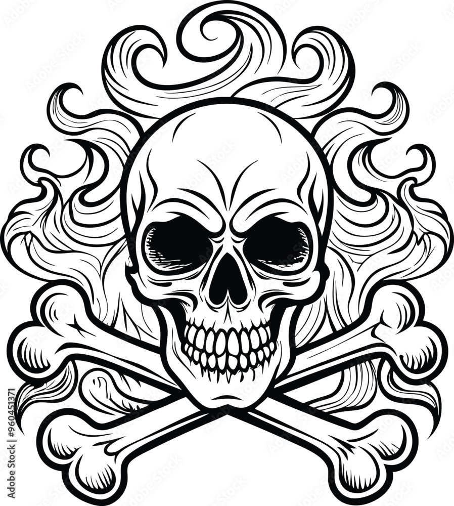 Skull and Crossbones and grunge smoke sketch illustration Skull and Crossbones and grunge smoke sketch illustration