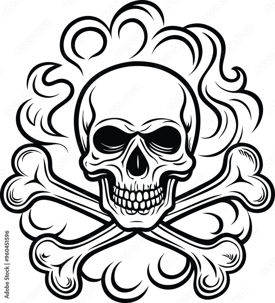 Skull and Crossbones and grunge smoke sketch illustration Skull and Crossbones and grunge smoke sketch illustration