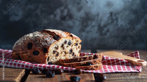 Homemade Raisin bread closeup view photo