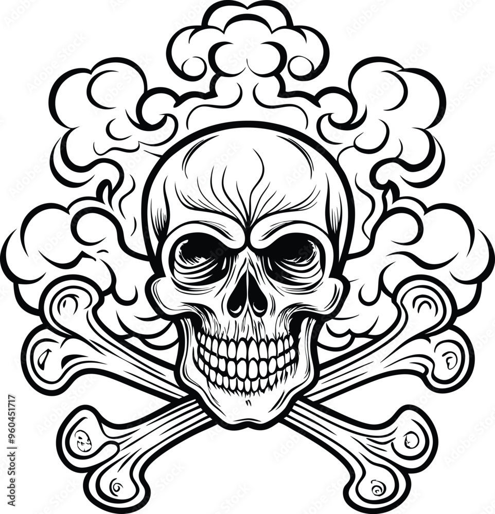 Skull and Crossbones and grunge smoke sketch illustration Skull and Crossbones and grunge smoke sketch illustration