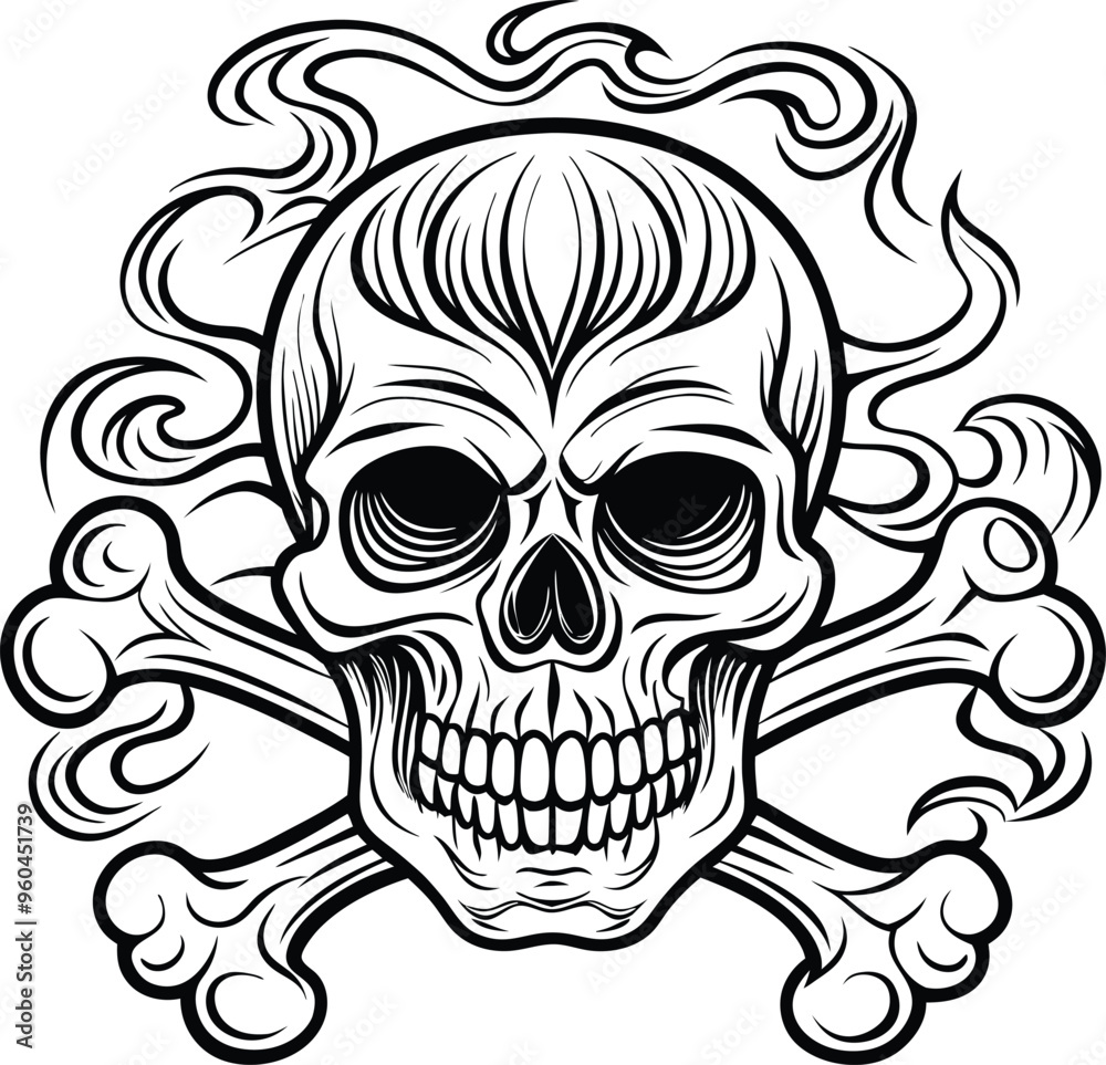 Skull and Crossbones and grunge smoke sketch illustration Skull and Crossbones and grunge smoke sketch illustration