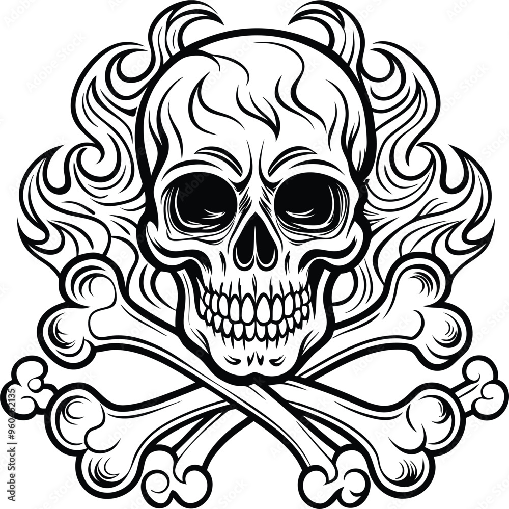 Skull and Crossbones and grunge smoke sketch illustration Skull and Crossbones and grunge smoke sketch illustration