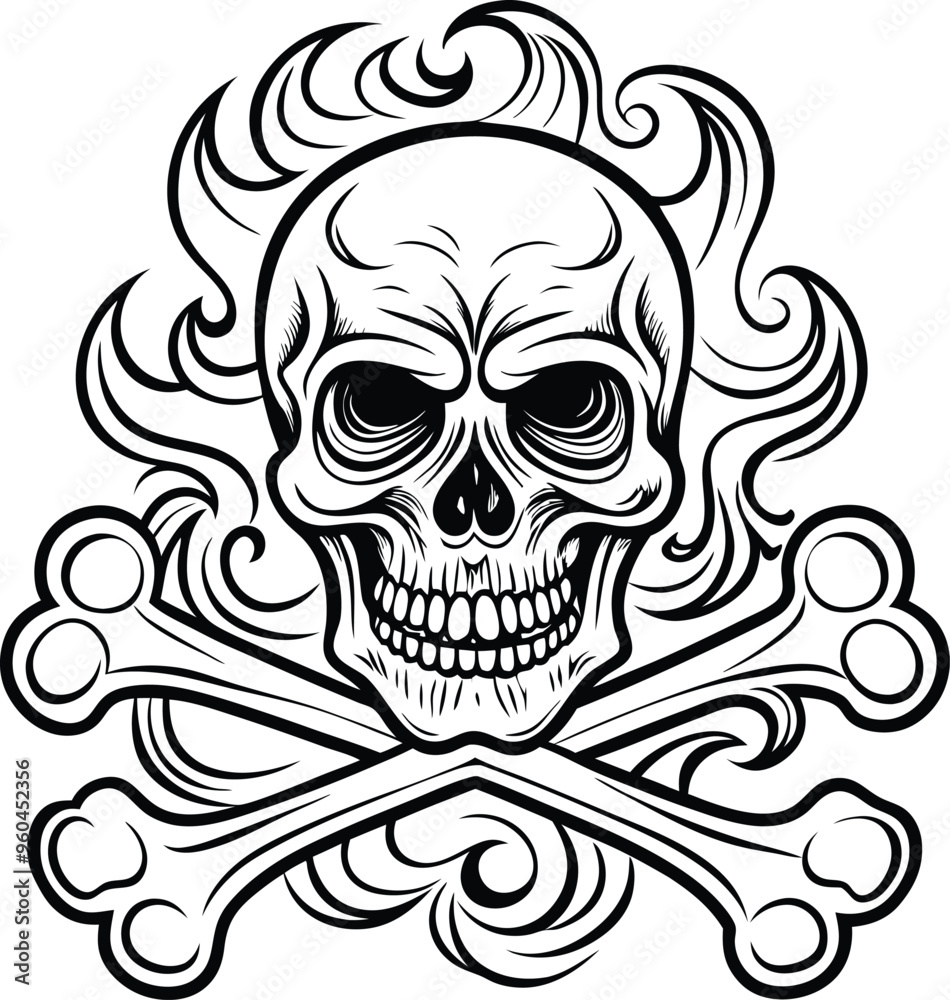 Skull and Crossbones and grunge smoke sketch illustration Skull and Crossbones and grunge smoke sketch illustration