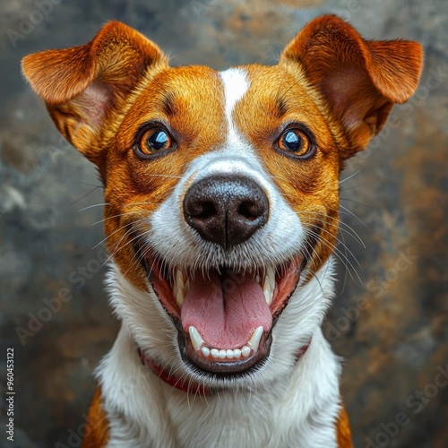 Hyber realistic photo of  very funny dog  , copy space for text, photo