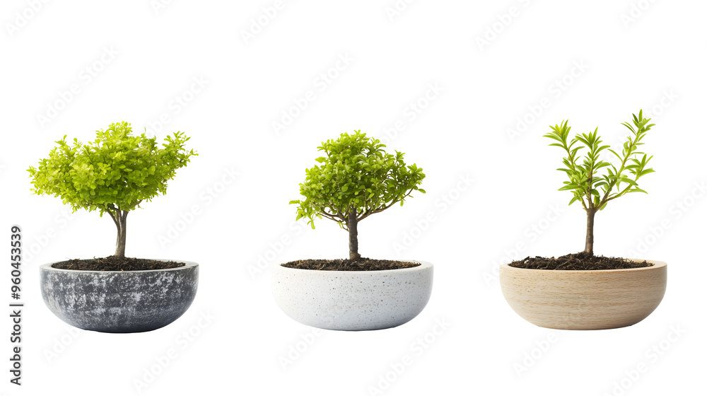 set of miniature bonsai trees in elegant pots isolated png transparent background set of miniature bonsai trees in elegant pots isolated png transparent background