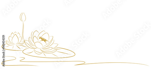 lotus flowers line art illustration. water lily vector element background