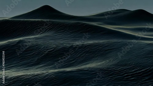 Beautiful abstract wave background with rough, unpolished texture effect, black colour rendered in 3d.