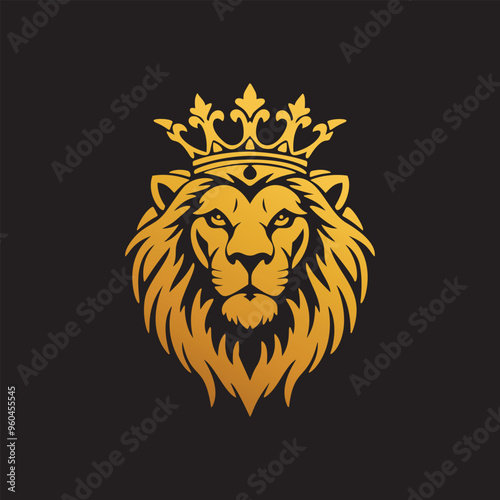 head of an evil lion with a crown.vector illustration on a black background
