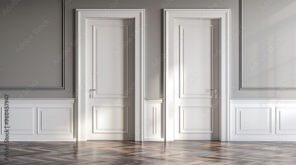 Double doors on a wall in a formal setting Double doors on a wall in a formal setting