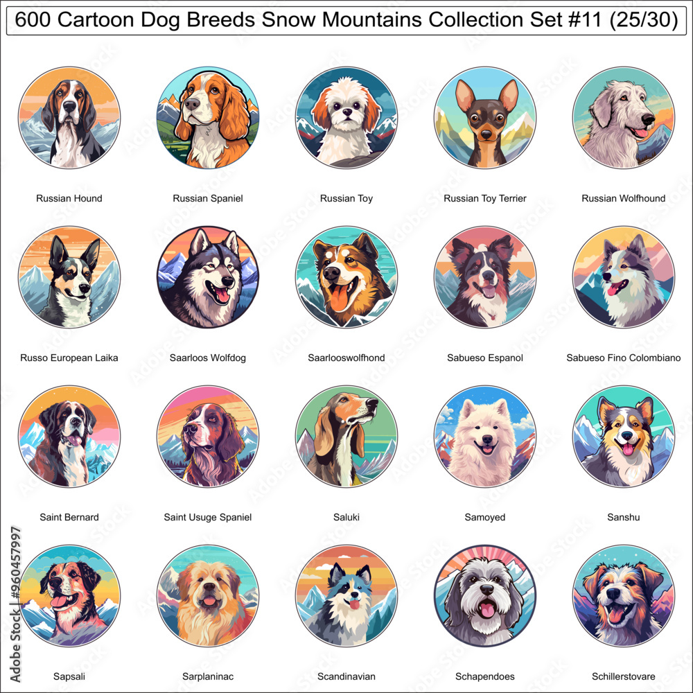 Dog Breeds Cartoon Characters Snow Mountains Bundle Collection Set 11 of 600 Dog Faces Isolated Part 25 Dog Breeds Cartoon Characters Snow Mountains Bundle Collection Set 11 of 600 Dog Faces Isolated Part 25