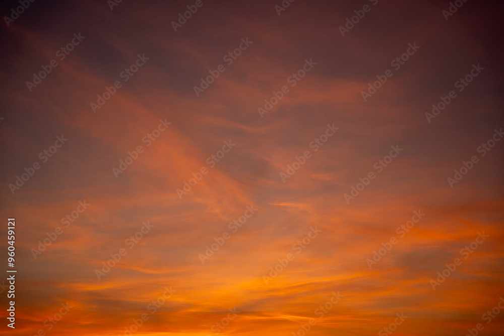reddish-yellow evening sky. the dark outline of the city