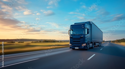 Wallpaper Mural truck with white trailer driving on freeway against a clear blue sky with clouds in the background. Torontodigital.ca