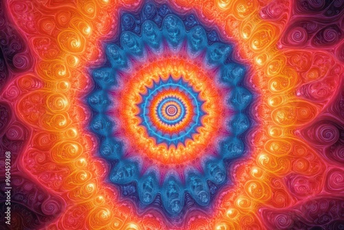 psychedelic mandalainspired fractal dimension swirling patterns of vibrant colors geometric shapes morphing and flowing in hypnotic symmetry photo