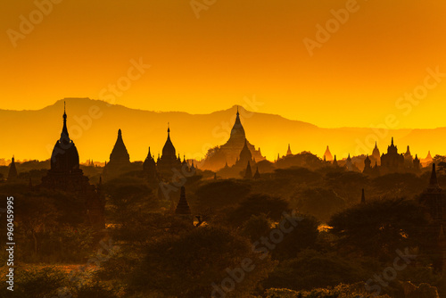 The Temples of bagan at sunrise, Bagan, Myanmar photo