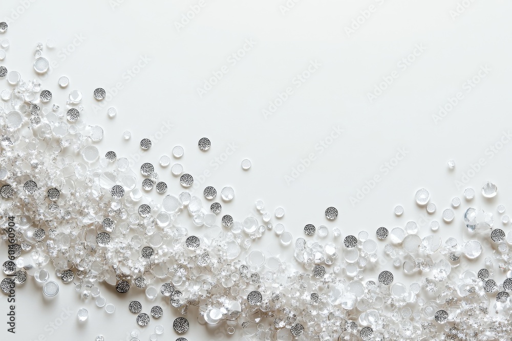 Shiny rhinestones and crystals on a white background. Glitter, glass and sequins. Borders or frame. Copy space Shiny rhinestones and crystals on a white background. Glitter, glass and sequins. Borders or frame. Copy space