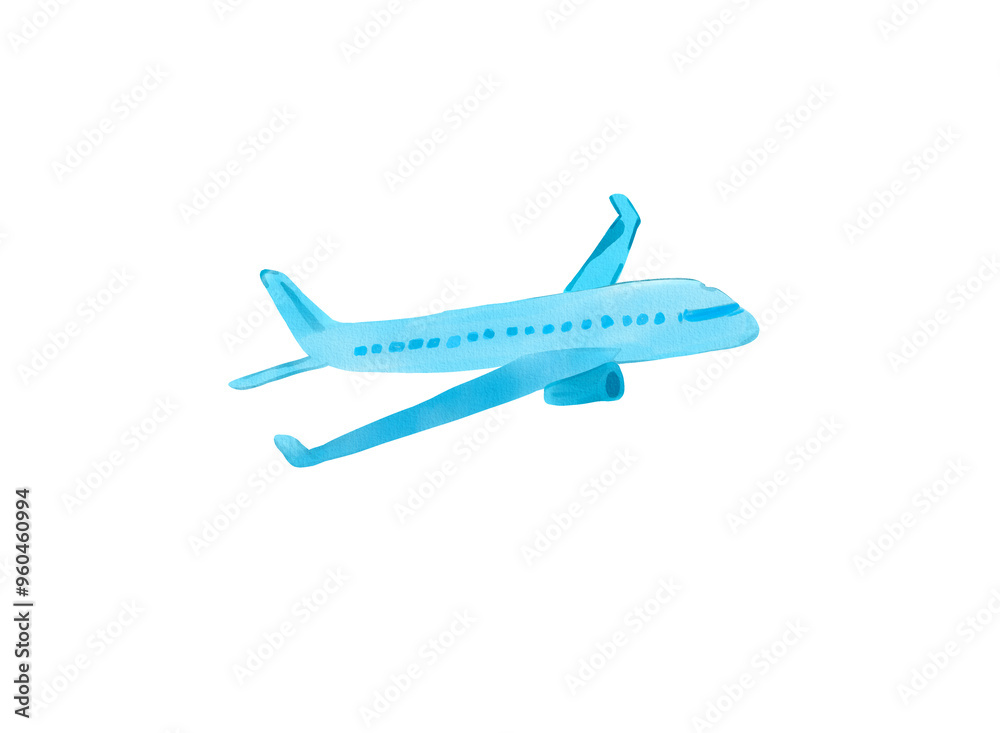 Hand-drawn watercolor illustration of an Airplane isolated on a white background. Hand-drawn watercolor illustration of an Airplane isolated on a white background.