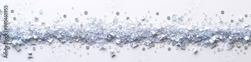 Shiny rhinestones and crystals on a white background. Glitter, glass and sequins. Borders or frame. Copy space